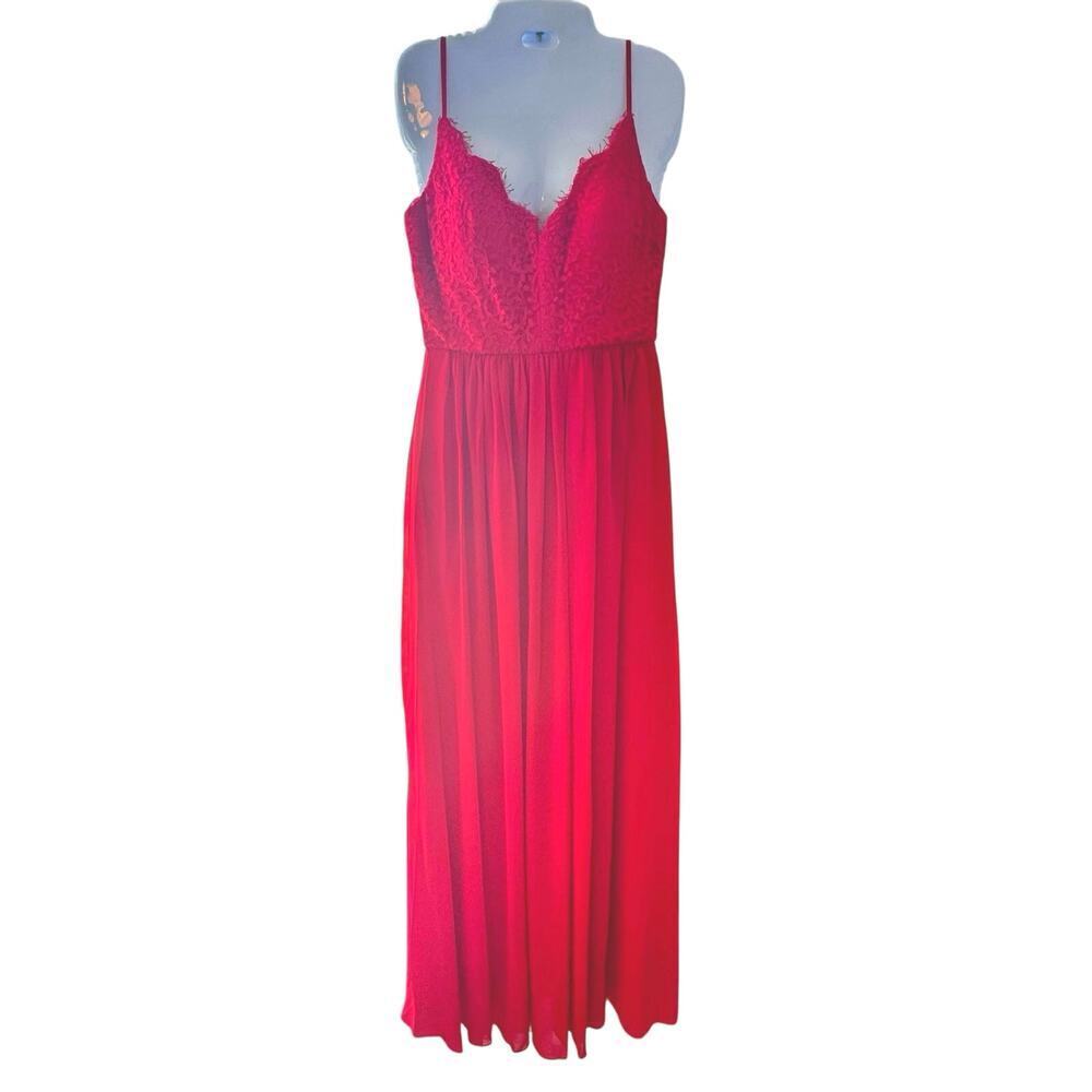New BARIANO Red Chiffon / Eyelash Lace Special Occassion Long Gown Women's Sz 6‎